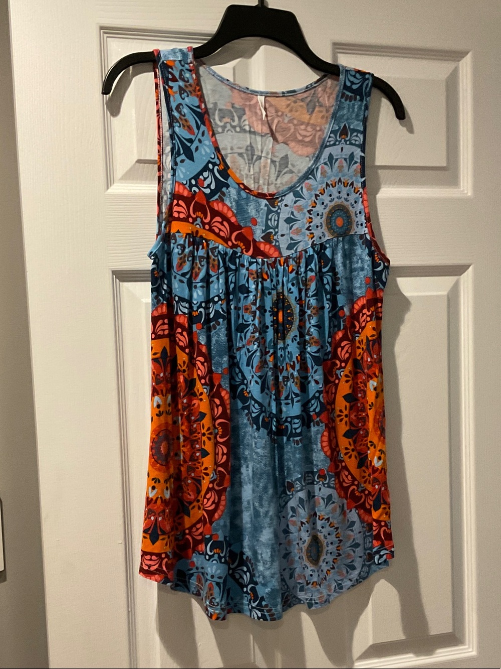 Boho Medallion Print Sleeveless Top - Blue & Orange
